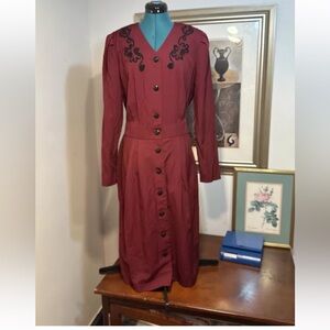 Vintage Special Effects Women’s Berry  Beaded Long Sleeve Shirtdress Size 16T